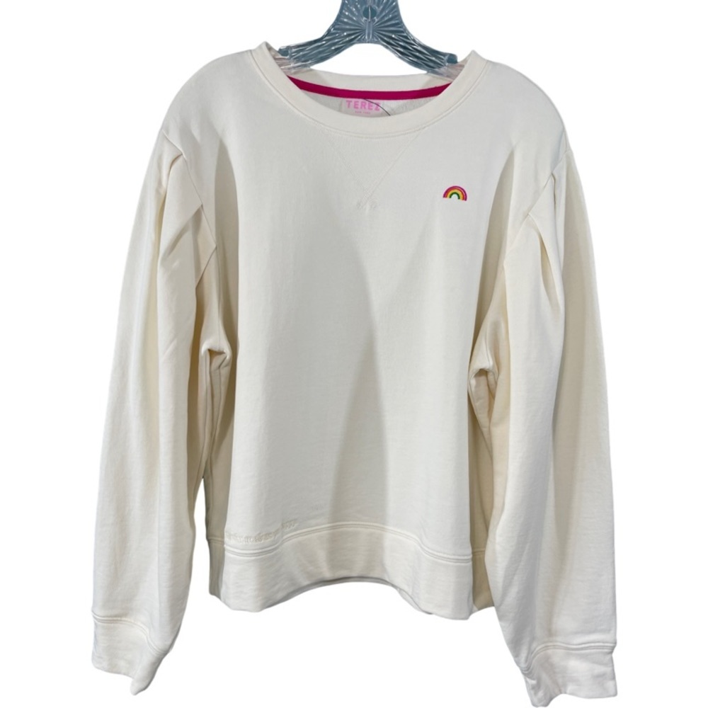 Terez Sugar Swizzle Rainbow Sweatshirt Off White Size L - Picture 2 of 9